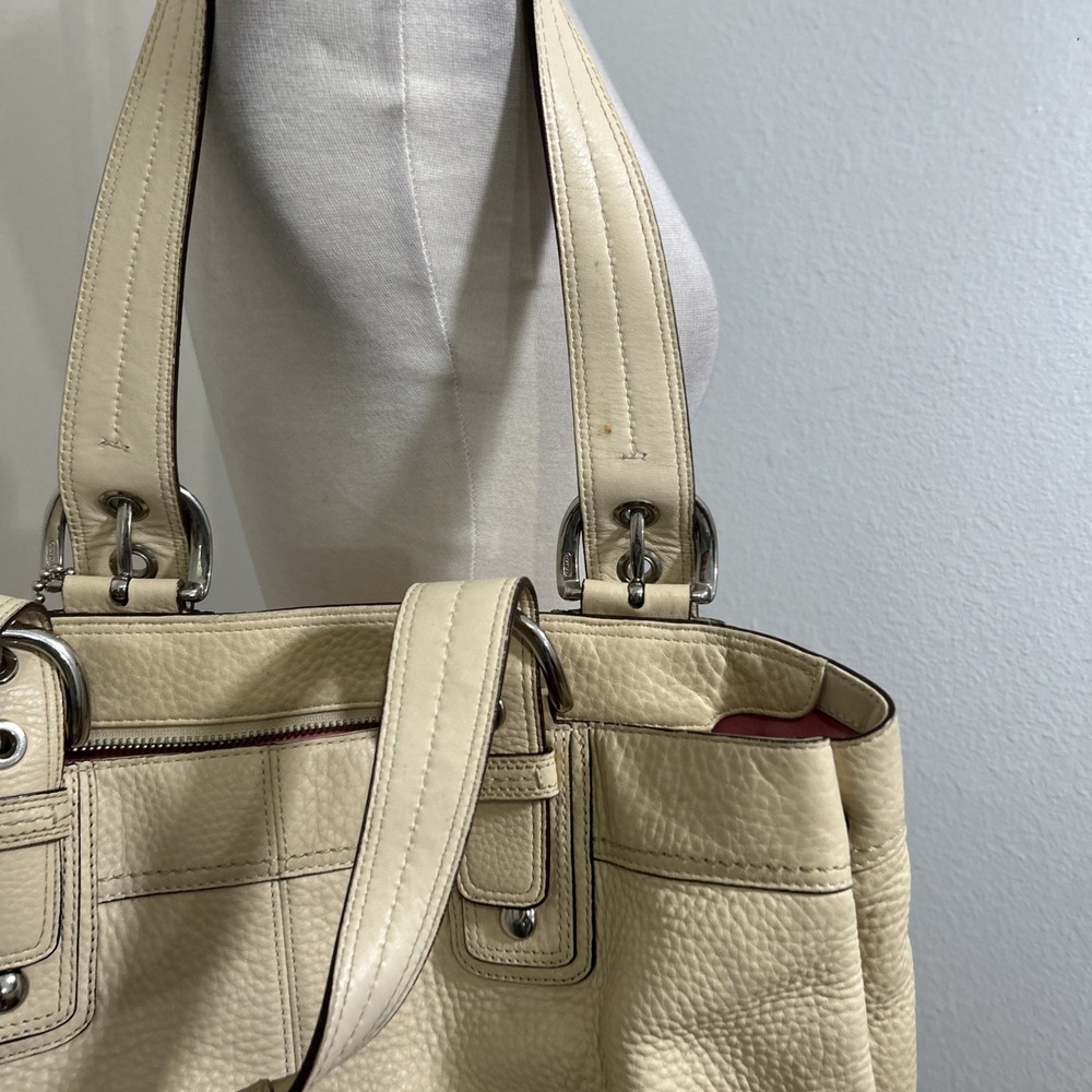 Coach Legacy Tote Bag F13732 Cream Pebbled Leather Satchel Silver Hardware Purse - Picture 6 of 16